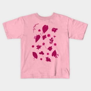 Pink Floral Pressed Flower and Leaf Pattern Kids T-Shirt